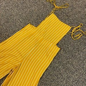 Overalls yellow white stripes street fashion large flare leg